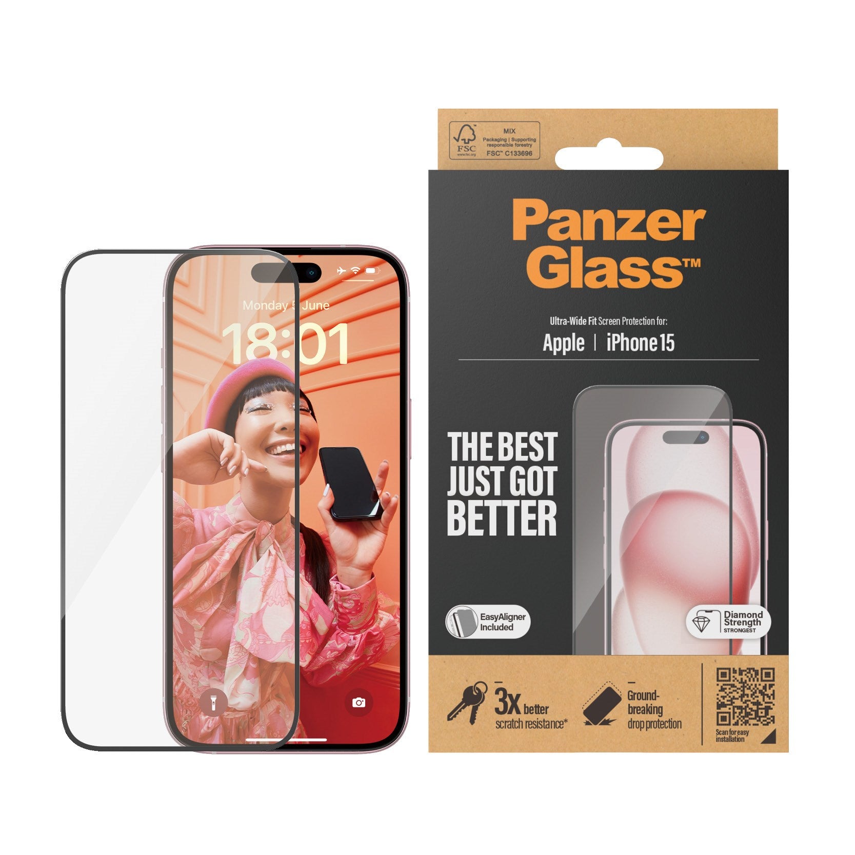 PanzerGlass® Screen Protector iPhone 15 | Ultra-Wide Fit w. EasyAligner